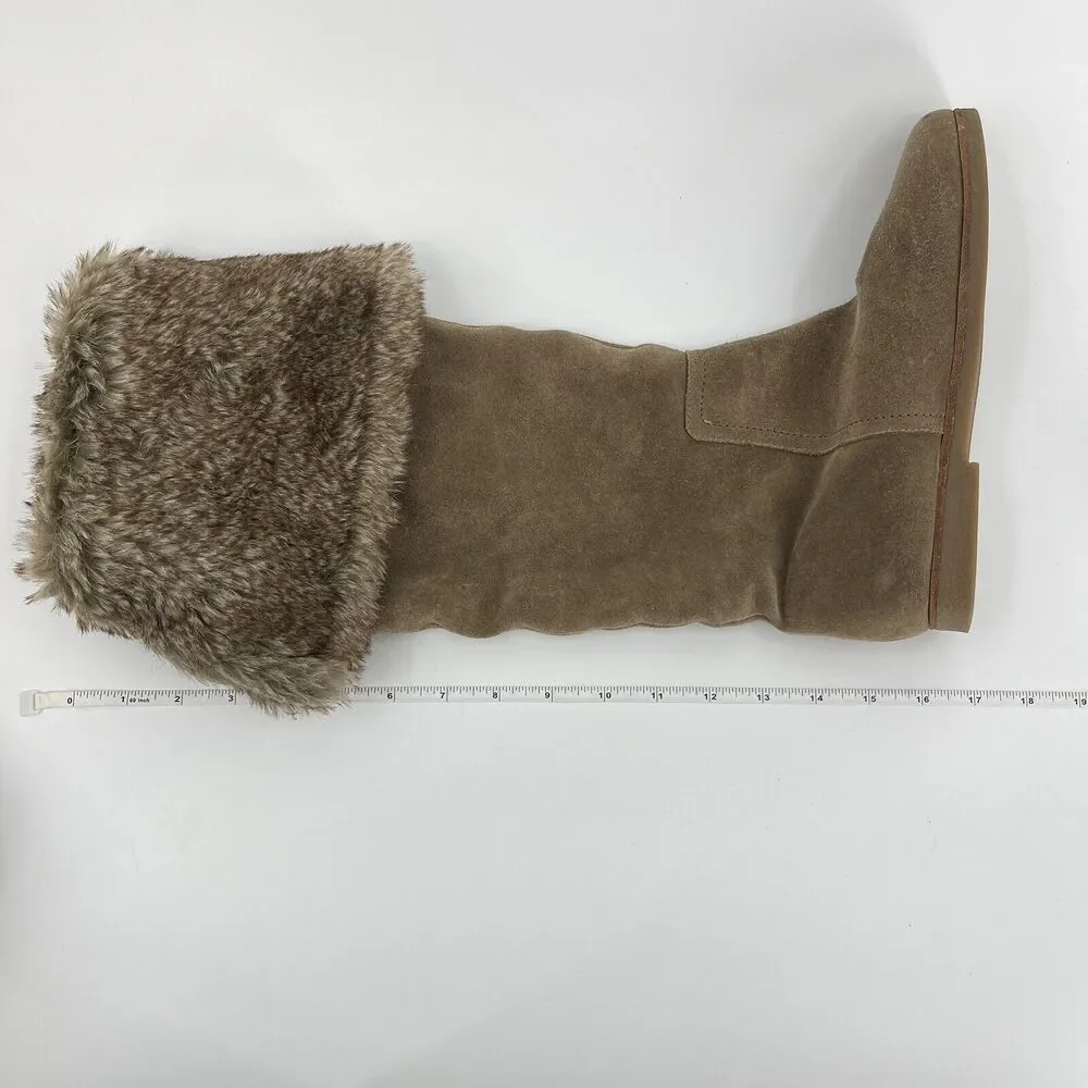 Sam Edelman Size 7 Orlando Over The Knee Boots Tan Taupe Suede Faux Fur Cuff